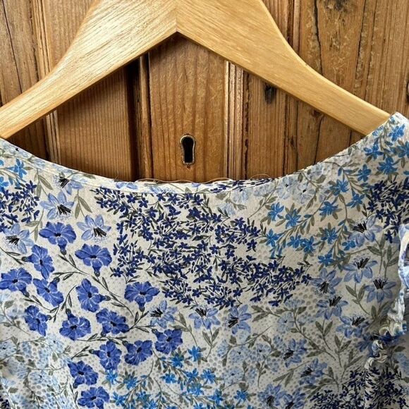 Rebecca Taylor 8 Dress Blue White Floral Ruffle V-Neck Tie‎ Knee Length Silk - Picture 9 of 14
